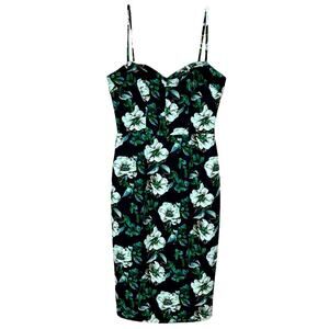 Black Halo Floral Black and Green Pencil Dress
